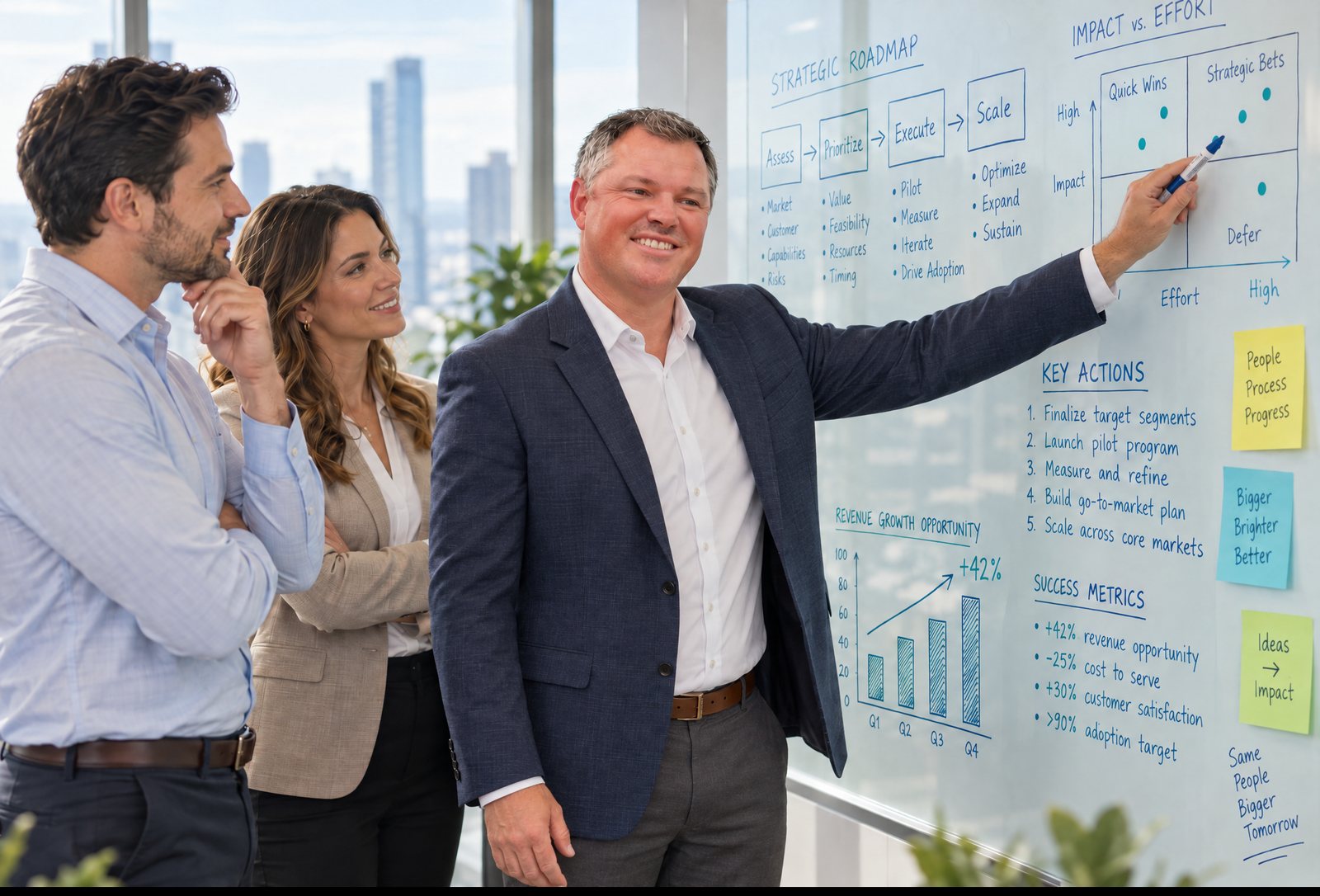 Kevin Herlihy at a whiteboard with a colleague