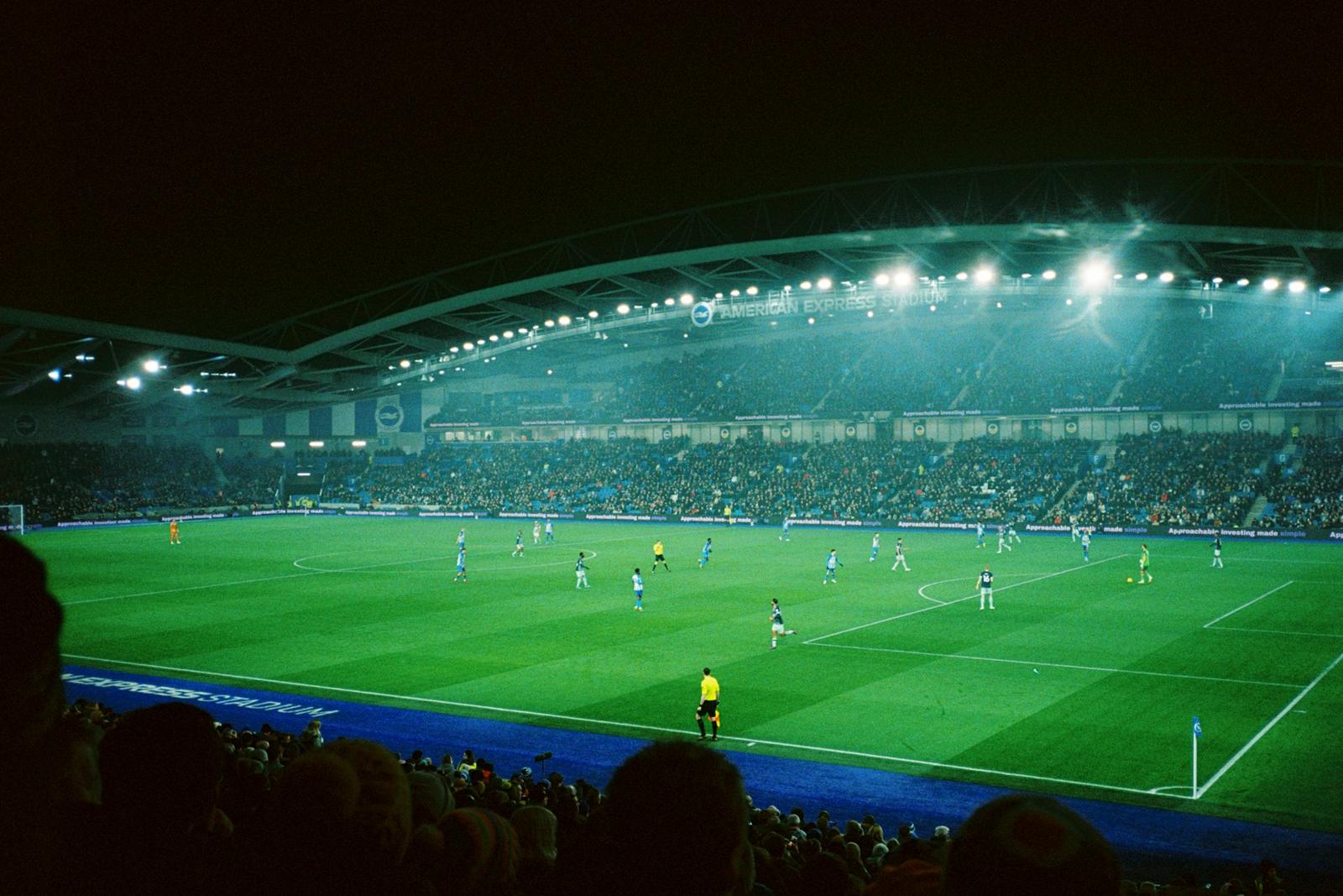 Lit stadium during a night event